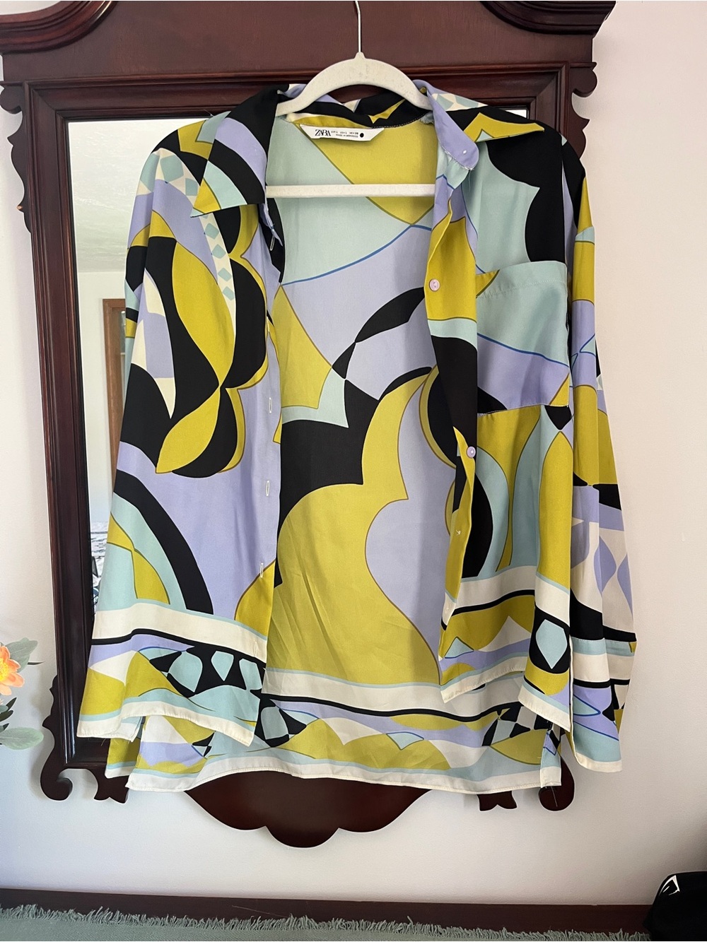 Zara Abstract Multicolor Button-Down Shirt - Yellow, Black & Light Blue